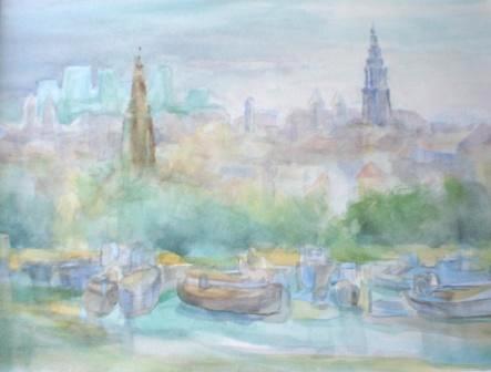 Montalbaenstoren en Zuiderkerk Amsterdam, aquarel, Martin Coppes 2006